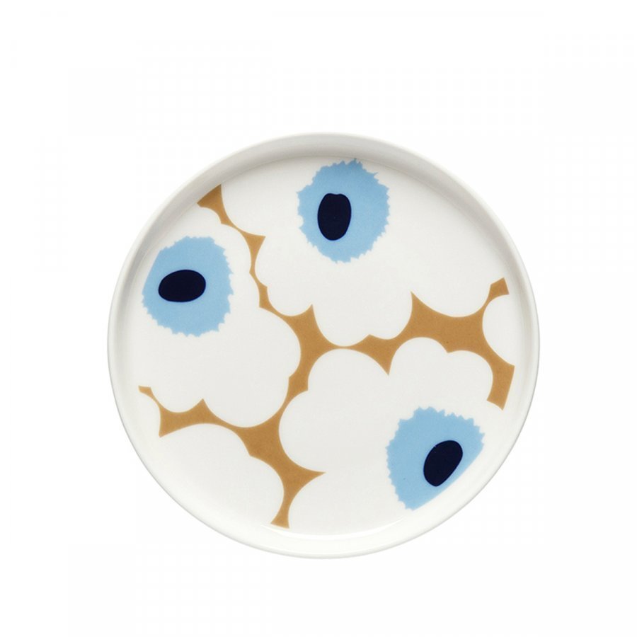 Marimekko Oiva Unikko Lautanen Beige / Valkoinen / Sininen 13,5 Cm -  Keittiö